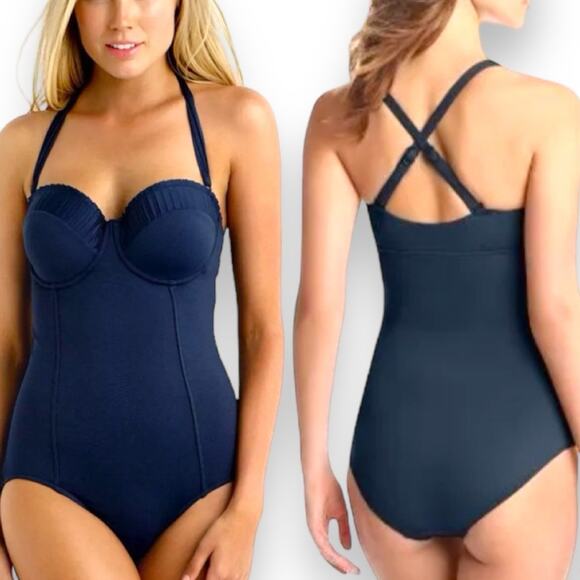 Seafolly Goddess Maillot Swimsuit Navy Indigo Blue 18 - Picture 1 of 6
